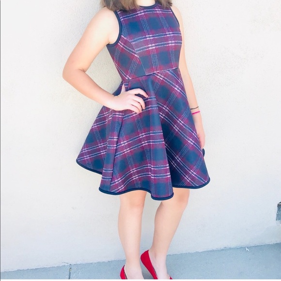 Dresses & Skirts - Women’s Preppy plaid DRESS Pockets CIRCLE skirt M